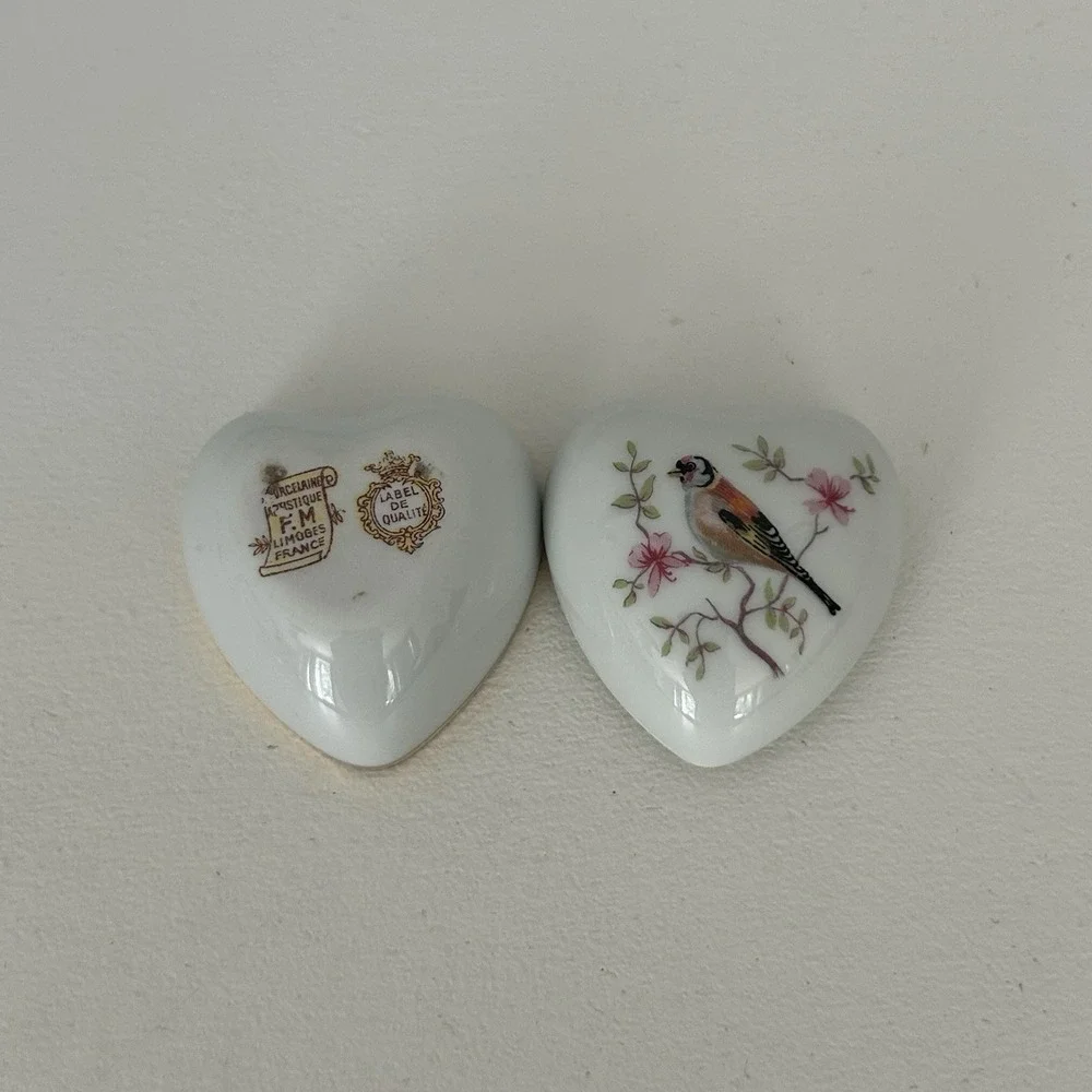 Vintage Limoges Bird Heart Shaped Porcelain Trinket Dish Ring Box France